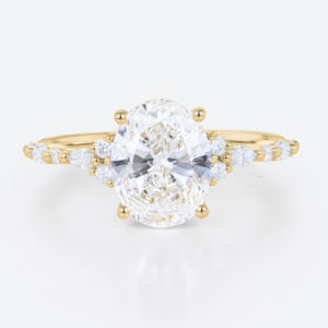2ct Oval Lab Diamond Ring​ Semi Hidden Halo 4-Prong Engagement Ring in Yellow Gold
