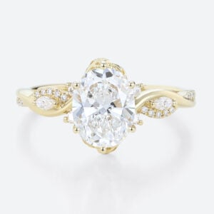 2ct Oval Cut Lab Grown Diamond Rings Twisted Vine 4-Prong Engagement Ring in Yellow Gold