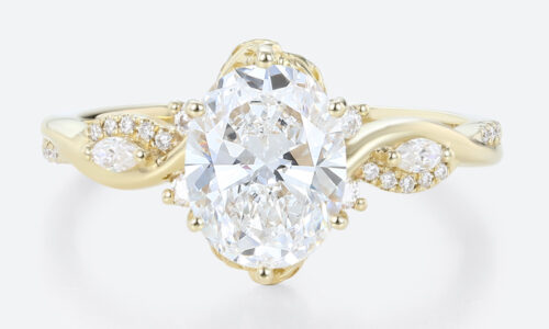 2ct Oval Cut Lab Grown Diamond Rings Twisted Vine 4-Prong Engagement Ring in Yellow Gold