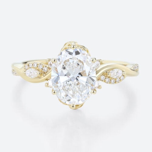 2ct Oval Cut Lab Grown Diamond Rings Twisted Vine 4-Prong Engagement Ring in Yellow Gold