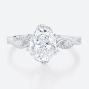 2ct Oval Cut Lab Grown Diamond Rings Twisted Vine 4-Prong Engagement Ring in White Gold