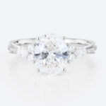 Oval Lab Grown Diamond Engagement Ring with Floral Side Stones in White Gold