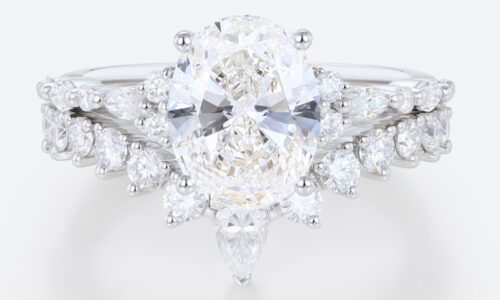 2ct Oval Lab Diamond Ring​ Set Vintage-Inspired 4-Prong Bridal Ring in White Gold