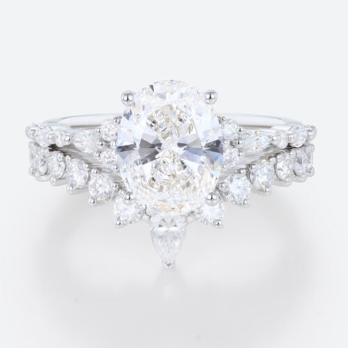 2ct Oval Lab Diamond Ring​ Set Vintage-Inspired 4-Prong Bridal Ring in White Gold