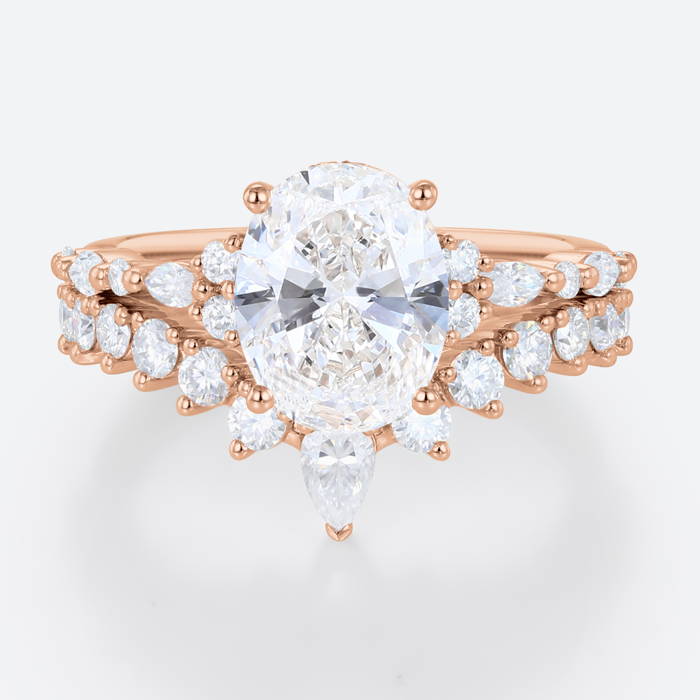 2ct Oval Lab Diamond Ring​ Set Vintage-Inspired 4-Prong Bridal Ring in Rose Gold