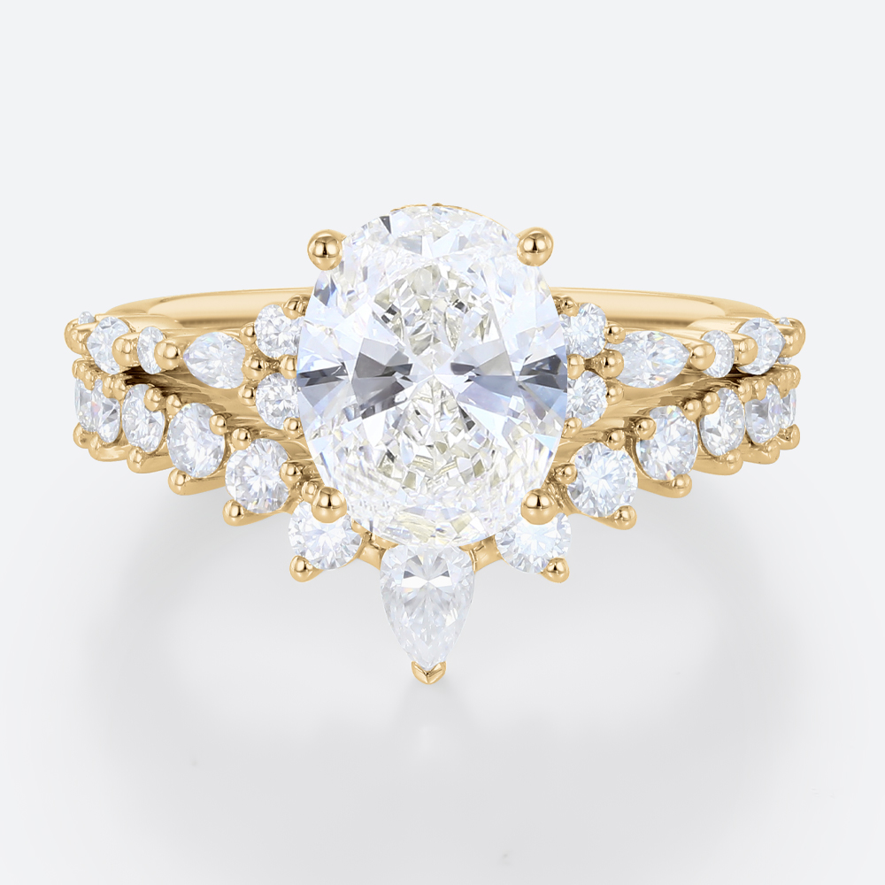 2ct Oval Lab Diamond Ring​ Set Vintage-Inspired 4-Prong Bridal Ring in Yellow Gold