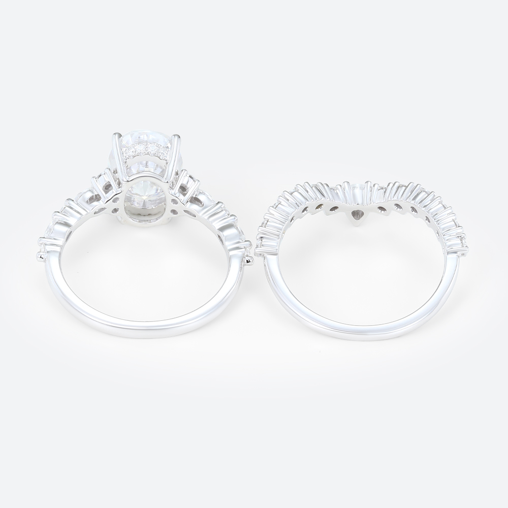 2ct Oval Lab Diamond Ring​ Set Vintage-Inspired 4-Prong Bridal Ring in White Gold