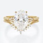 2.5ct Lab Grown Diamond Rings​ Set Vintage Milgrain Oval 4-Prong Bridal Ring Set in Yellow Gold