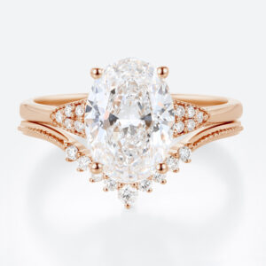 2.5ct Lab Grown Diamond Rings​ Set Vintage Milgrain Oval 4-Prong Bridal Ring Set in Rose Gold