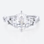 2ct Lab Diamond Engagement Rings Pear Cut Leaf-Inspired 6 Claw Prong Engagement Ring in White Gold