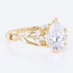 2ct Lab Diamond Engagement Rings Pear Cut Leaf-Inspired 6 Claw Prong Engagement Ring in Yellow Gold