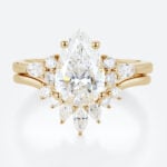 2 Carat Pear Lab Grown Diamond Ring​ Set Vintage-Inspired 4-Prong Bridal Ring Set in Yellow Gold