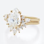 2 Carat Pear Lab Grown Diamond Ring​ Set Vintage-Inspired 4-Prong Bridal Ring Set in Yellow Gold