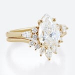 2 Carat Pear Lab Grown Diamond Ring​ Set Vintage-Inspired 4-Prong Bridal Ring Set in Yellow Gold