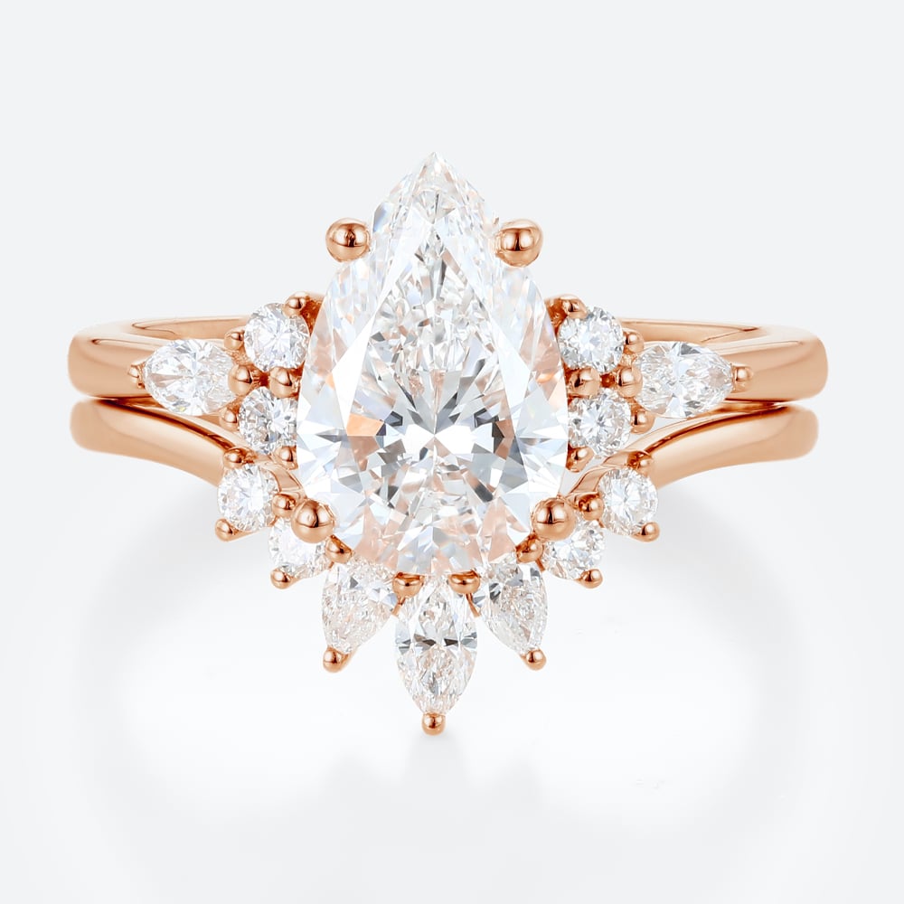 2 Carat Pear Lab Grown Diamond Ring​ Set Vintage-Inspired 4-Prong Bridal Ring Set in Rose Gold