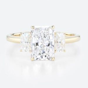 2 Carat Radiant Cut Lab Grown Diamond Ring Hidden Halo 4 Claw Prong Engagement Ring in Yellow Gold
