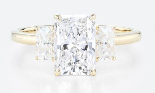 2 Carat Radiant Cut Lab Grown Diamond Ring Hidden Halo 4 Claw Prong Engagement Ring in Yellow Gold