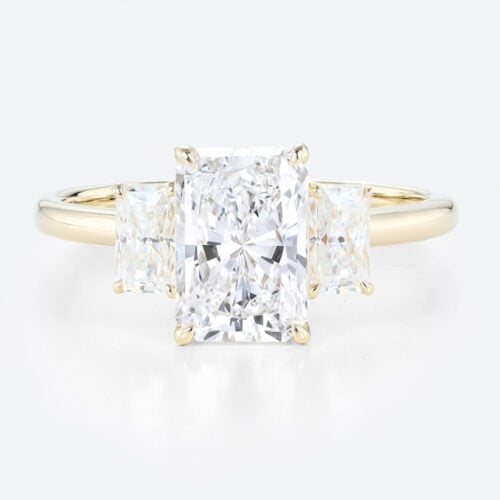2 Carat Radiant Cut Lab Grown Diamond Ring Hidden Halo 4 Claw Prong Engagement Ring in Yellow Gold