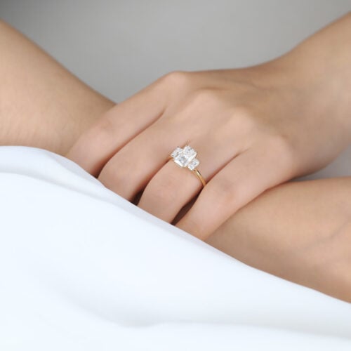 2 Carat Radiant Cut Lab Grown Diamond Ring Hidden Halo 4 Claw Prong Engagement Ring in Yellow Gold