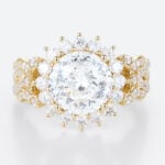 Halo Lab Grown Diamond Rings 2ct Round Blossom Halo Bridal Ring in Yellow Gold