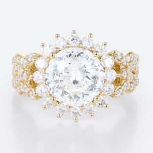 Halo Lab Grown Diamond Rings 2ct Round Blossom Halo Bridal Ring in Yellow Gold