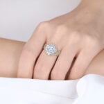 Halo Lab Grown Diamond Rings 2ct Round Blossom Halo Bridal Ring in Yellow Gold