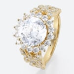 Halo Lab Grown Diamond Rings 2ct Round Blossom Halo Bridal Ring in Yellow Gold