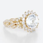 Halo Lab Grown Diamond Rings 2ct Round Blossom Halo Bridal Ring in Yellow Gold