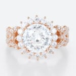 Halo Lab Grown Diamond Rings 2ct Round Blossom Halo Bridal Ring in Rose Gold