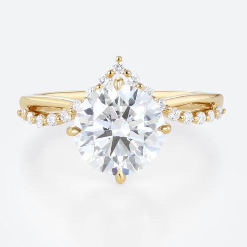 Round 2 Carat Lab Grown Diamond Ring ​Chevron 4 Claw Prong Engagement Ring in Yellow Gold