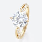 Round 2 Carat Lab Grown Diamond Ring ​Chevron 4 Claw Prong Engagement Ring in Yellow Gold