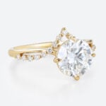 Round 2 Carat Lab Grown Diamond Ring ​Chevron 4 Claw Prong Engagement Ring in Yellow Gold