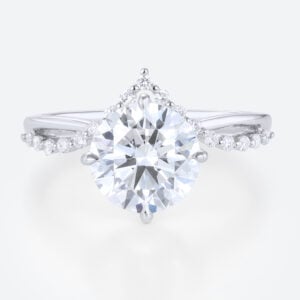 Round 2 Carat Lab Grown Diamond Ring ​Chevron 4 Claw Prong Engagement Ring in White Gold