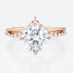 Round 2 Carat Lab Grown Diamond Ring ​Chevron 4 Claw Prong Engagement Ring in Rose Gold
