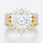 Halo Lab Diamond Ring Set 2ct Round Luxury 4-Claw Prong Bridal Ring in Yellow Gold