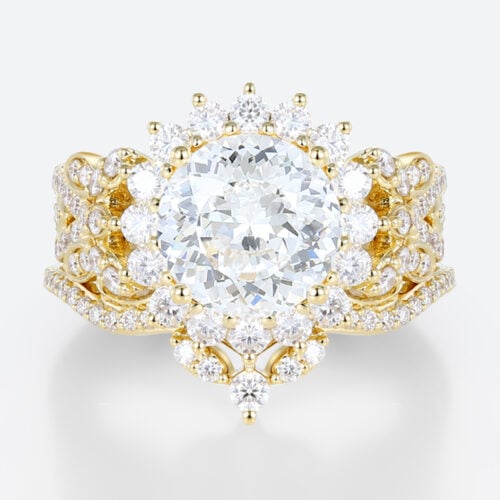 Halo Lab Diamond Ring Set 2ct Round Luxury 4-Claw Prong Bridal Ring in Yellow Gold