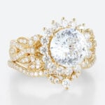 Halo Lab Diamond Ring Set 2ct Round Luxury 4-Claw Prong Bridal Ring in Yellow Gold