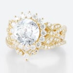 Halo Lab Diamond Ring Set 2ct Round Luxury 4-Claw Prong Bridal Ring in Yellow Gold