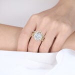 Halo Lab Diamond Ring Set 2ct Round Luxury 4-Claw Prong Bridal Ring in Yellow Gold