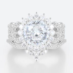 Halo Lab Diamond Ring Set 2ct Round Luxury 4-Claw Prong Bridal Ring in White Gold