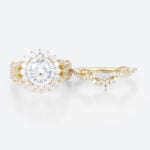 Halo Lab Diamond Ring Set 2ct Round Luxury 4-Claw Prong Bridal Ring in Yellow Gold