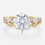 2ct Round Lab Diamond Ring​ Set Vintage Cluster 6 Claw Prong Bridal Ring Set in Yellow Gold