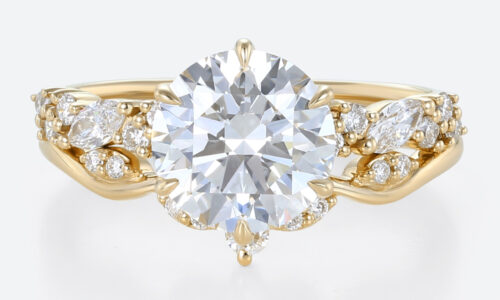 2ct Round Lab Diamond Ring​ Set Vintage Cluster 6 Claw Prong Bridal Ring Set in Yellow Gold