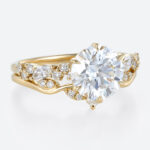 2ct Round Lab Diamond Ring​ Set Vintage Cluster 6 Claw Prong Bridal Ring Set in Yellow Gold