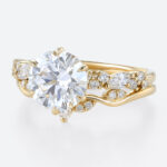 2ct Round Lab Diamond Ring​ Set Vintage Cluster 6 Claw Prong Bridal Ring Set in Yellow Gold