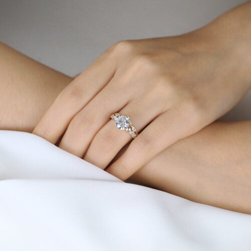 2ct Round Lab Diamond Ring​ Set Vintage Cluster 6 Claw Prong Bridal Ring Set in Yellow Gold