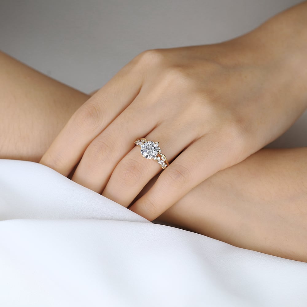 2ct Round Lab Diamond Ring​ Set Vintage Cluster 6 Claw Prong Bridal Ring Set in Yellow Gold