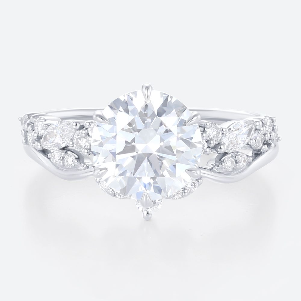 2ct Round Lab Diamond Ring​ Set Vintage Cluster 6 Claw Prong Bridal Ring Set in White Gold