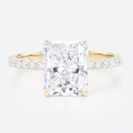 3.5ct Radiant Cut Lab Diamond Ring​ Pavé 4 Claw Engagement Ring in Yellow Gold