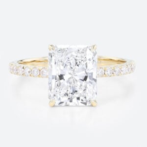 3.5ct Radiant Cut Lab Diamond Ring​ Pavé 4 Claw Engagement Ring in Yellow Gold